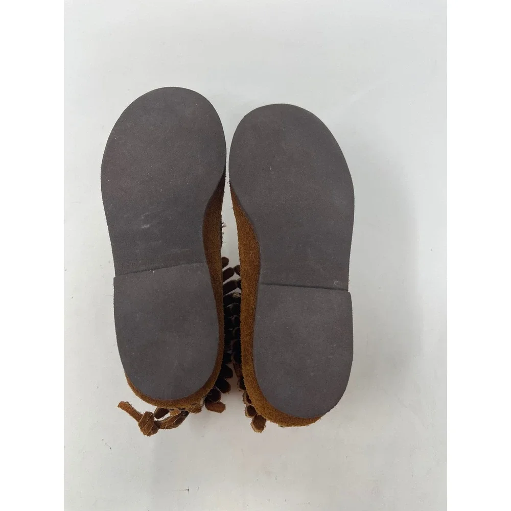 Minnetonka Fringe Booties Kids Size 8 Brown Suede Good Back Zip Moccasins